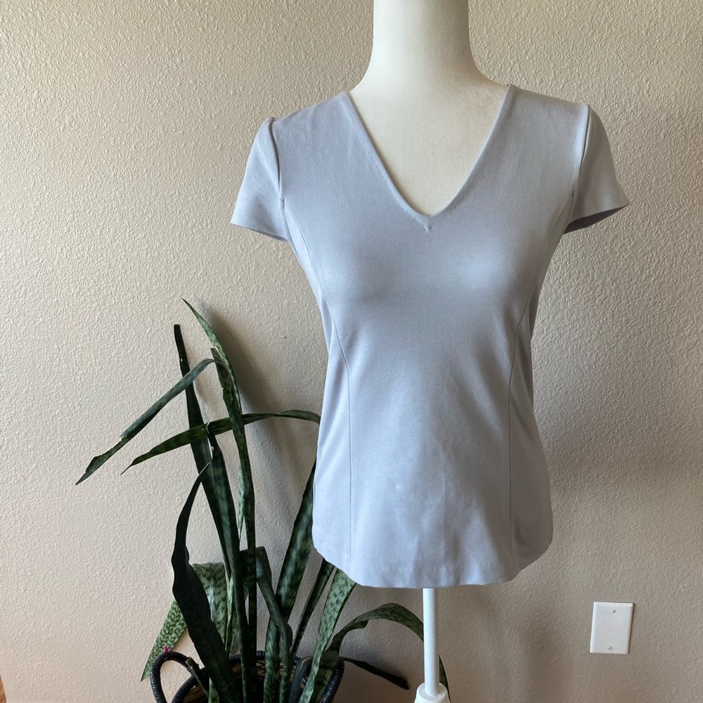 Ann Taylor Light Grey V-Neck Top | Size S